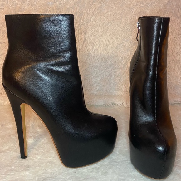 Black Faux Leather | Platform Pump | Six Inch Heeled Bootie - Picture 2 of 12